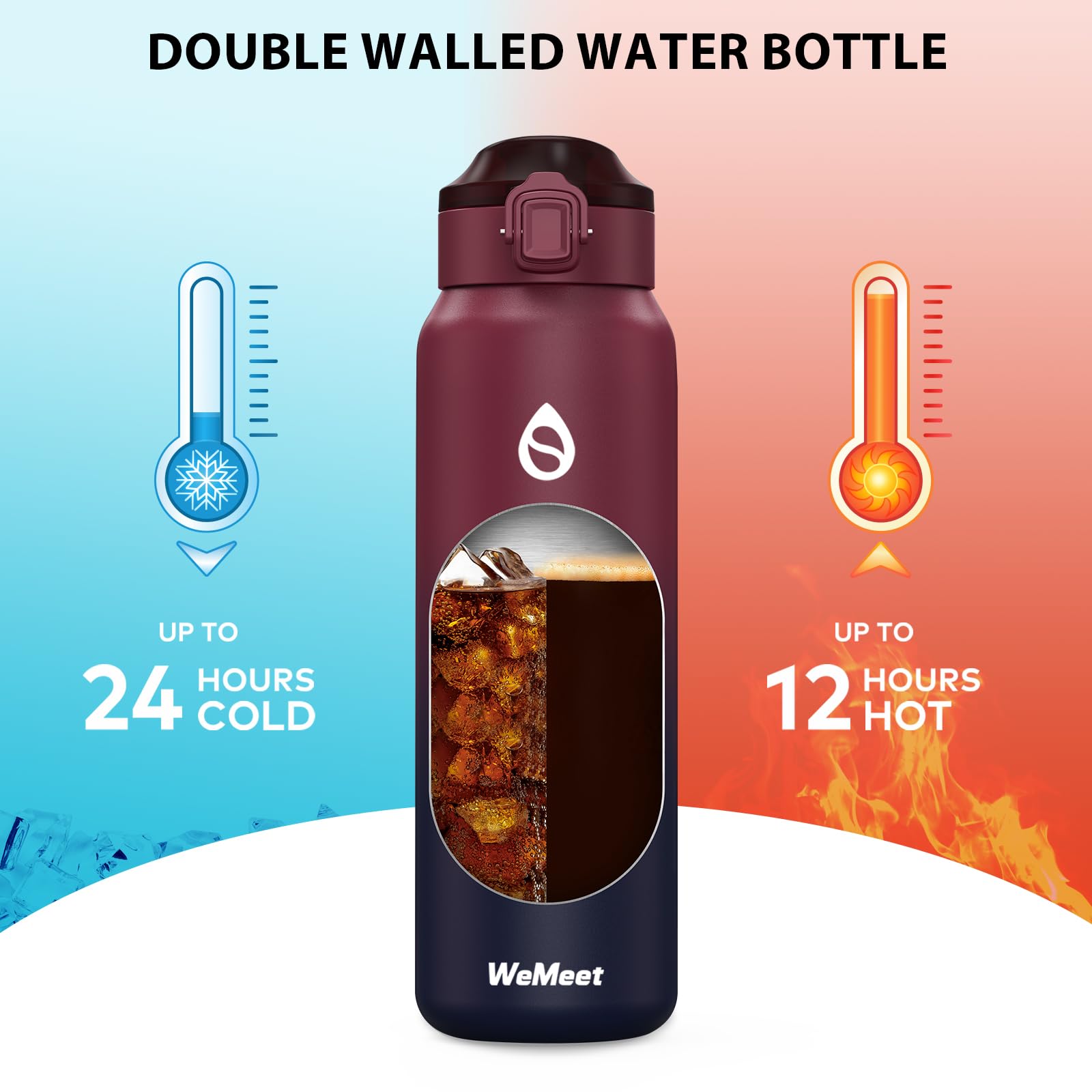 WEMEET - Borraccia in acciaio inox con cannuccia rimovibile, 700 ml, in acciaio inox 18/10, senza BPA, con coperchio in trifenilmetano, perfetta per sport all'aria aperta, lavoro, viaggi e scuola