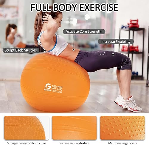 Miniatura 3 de Gruper Yoga Ball, Multiple Sizes Non Slip Exercise Ball for Workout, Birthing, Balance, Stability, Pregnancy, 2200LB Capacity, Anti Burst Chair for