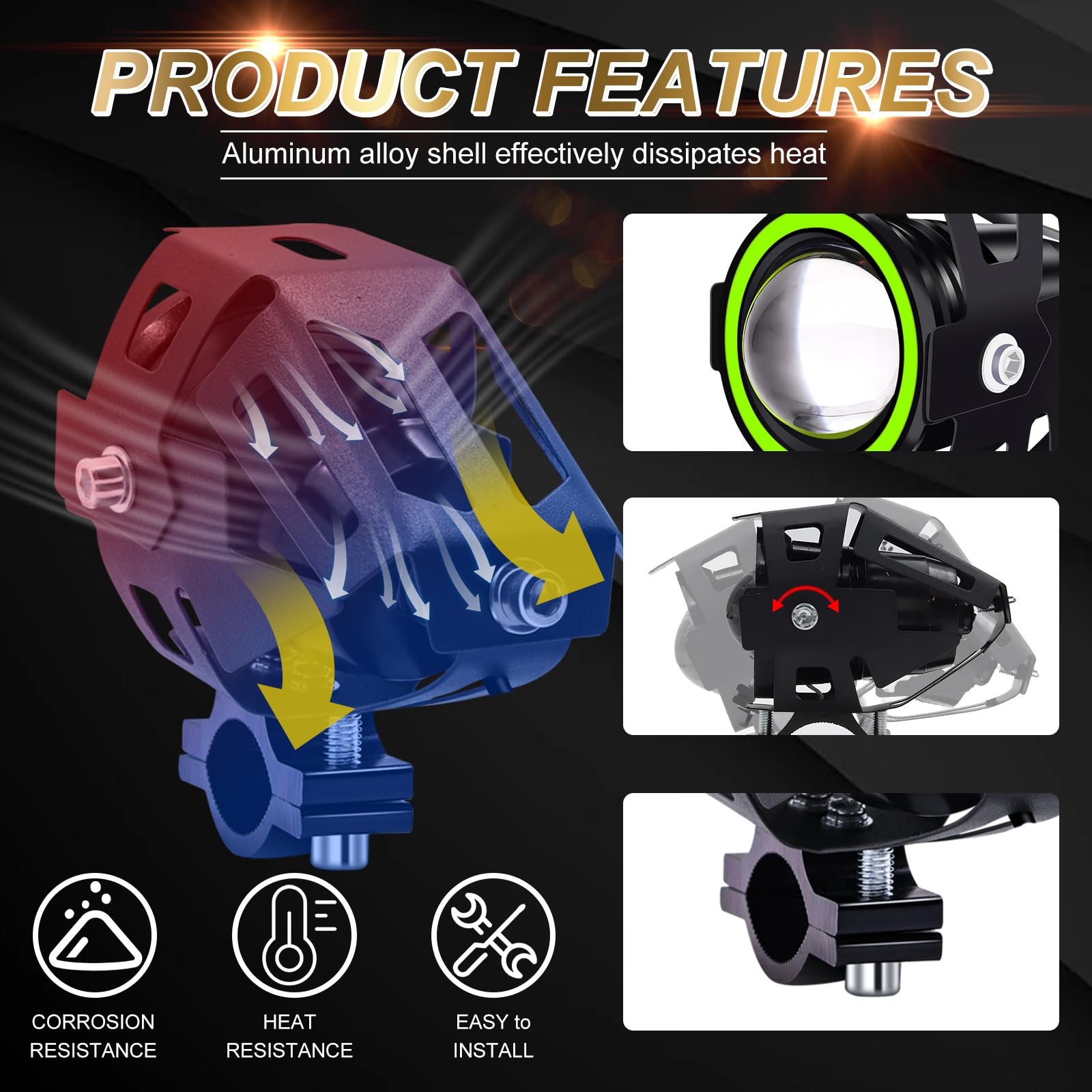 Biqing 2Pcs Phares Avant de Moto,U7 Phares supplémentaires pour moto 12V/24V Feux Antibrouillard LED 6000K avec interrupteur pour Quad Scooter Moto (verte)