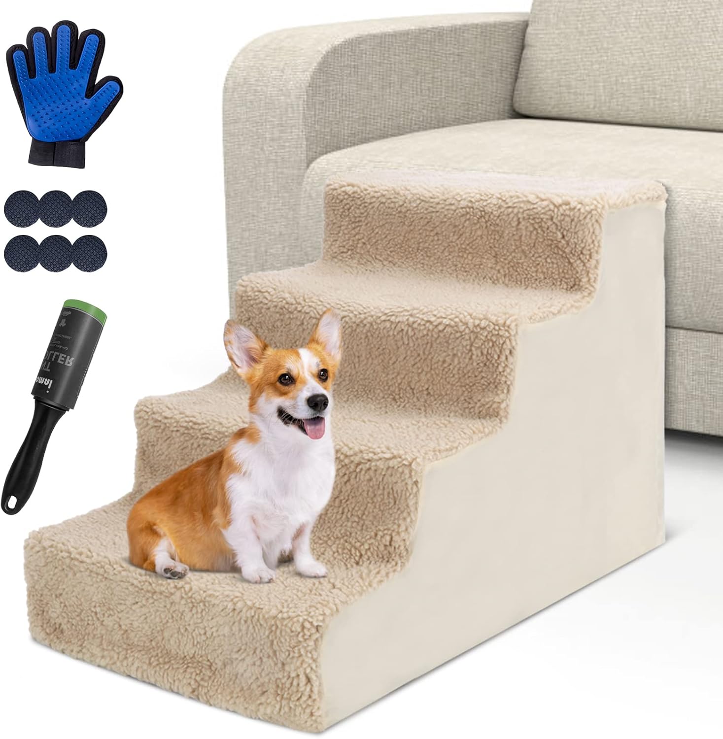 Almcmy Pet Stairs, NonSlip 4 Tiers Dog Steps with