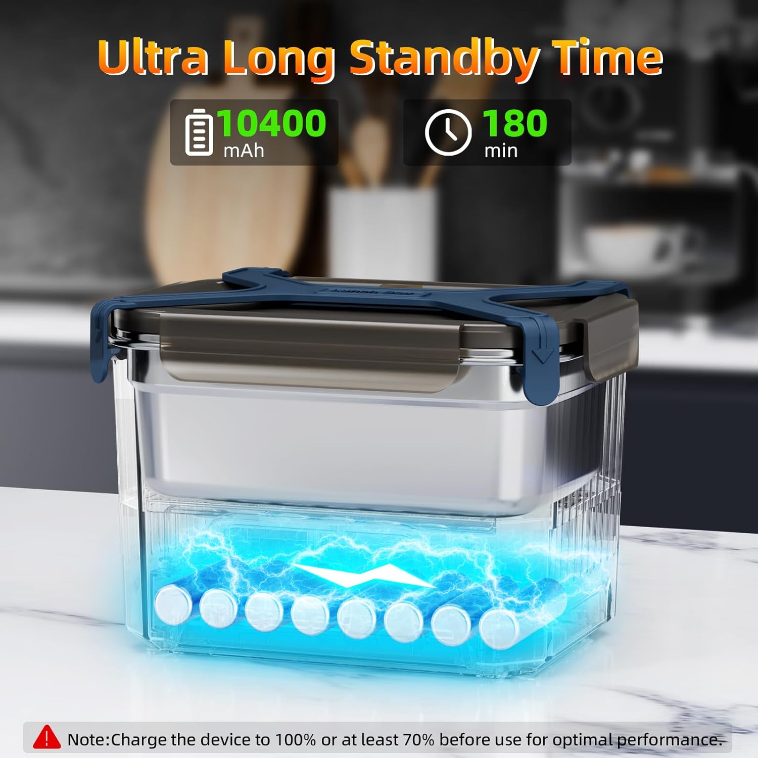 Cordless Electric Lunch Box, 1.2L Self Heating Lunch Box Battery Powered with Automatic Heating, BPA Free, Meal Prep Friendly, Portable Food Warmer for Work, Construction, Truck & Travel (Blue) - Image 3