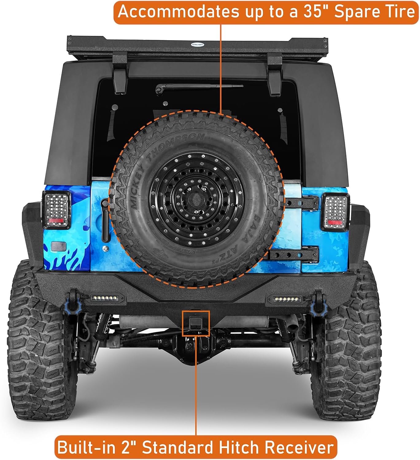 Hooke Road Wrangler JK Front Bumper + Rear Bumper Combo w/All LED Lights Compatible with Jeep Wrangler JK & Unlimited 2007-2018 2/4 Doors