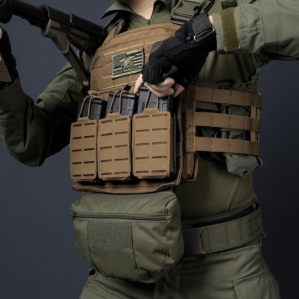 IDOGEAR Tactical Mag Pouch Open-Top Triple Molle Magazine Pouches for M4 M16 AR-15 5.56MM Rifle Magazines