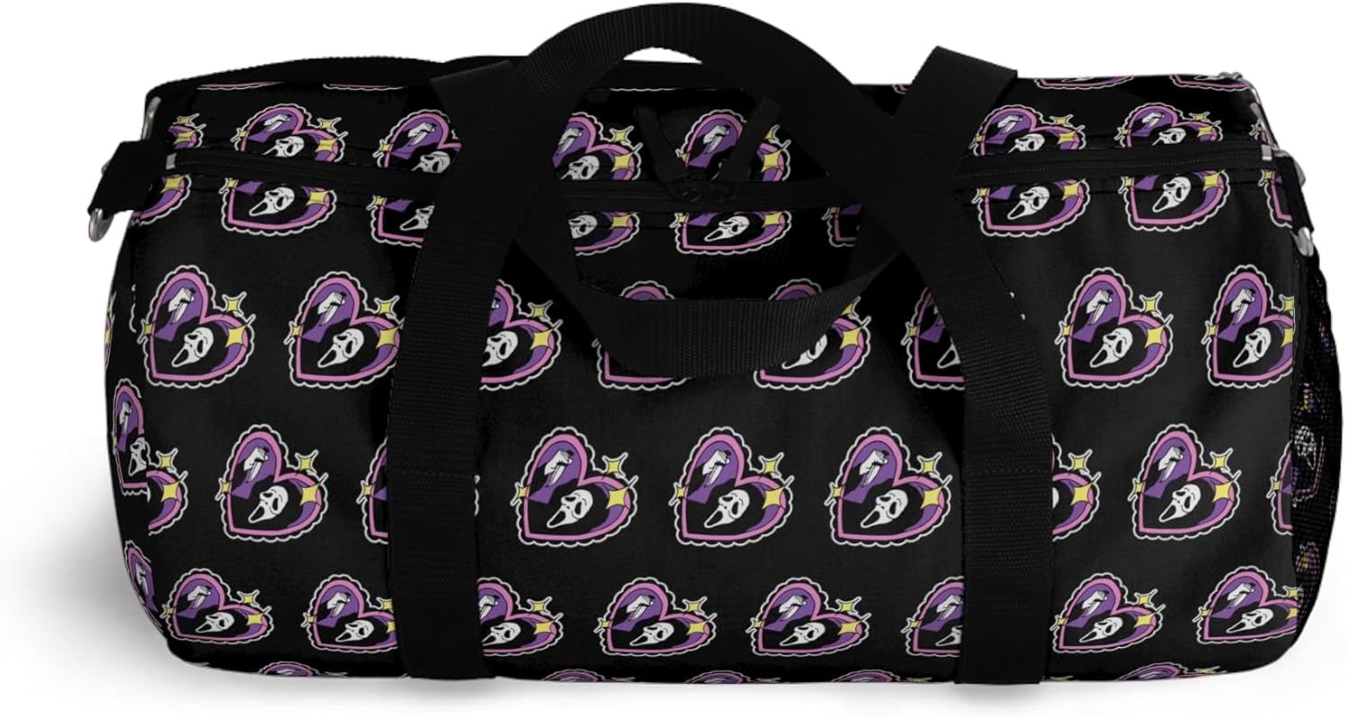 Scream Ghost Heart Black Duffel Bag - Pastel Goth Travel Accessories - Creepy Cute Gym Bags - Overnight Carry All - Weekender Duffle - Serial Killer - Horror True Crime Junkie (19" x 9.5" x 9.5")