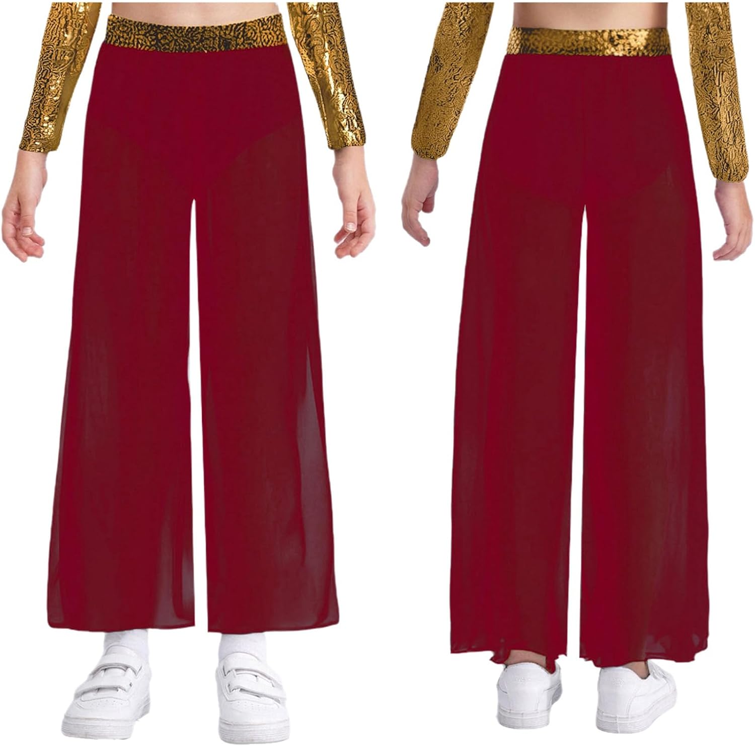Kids Girls Lyrical Dance Pants Cha-Cha Competitions Dancewear Wide Leg Trousers Ballroom Dancing Bottoms