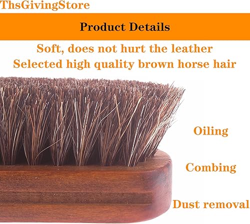 Miniatura 3 de Cepillo de pelo de caballo para limpieza, cepillo de cuero para limpieza de coche, cepillo de pulido de mango de madera maciza con cerdas suaves,