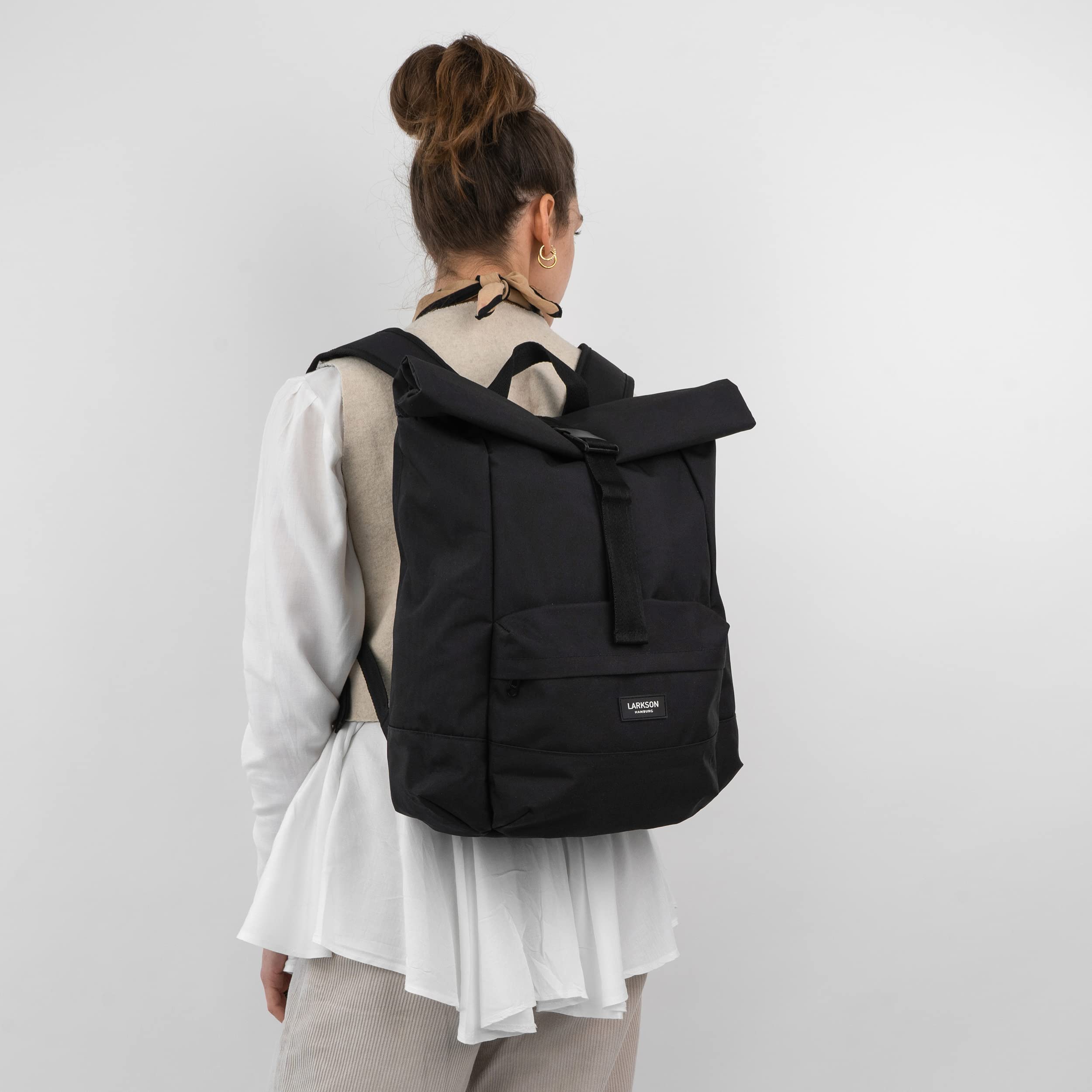 LARKSON Zaino Donna & Uomo Grigio - Alva - Zainetto Porta PC 15.6 Pollici - Rolltop ideale per Scuola, Viaggio, Lavoro Sportivo, Università - Idrorepellente