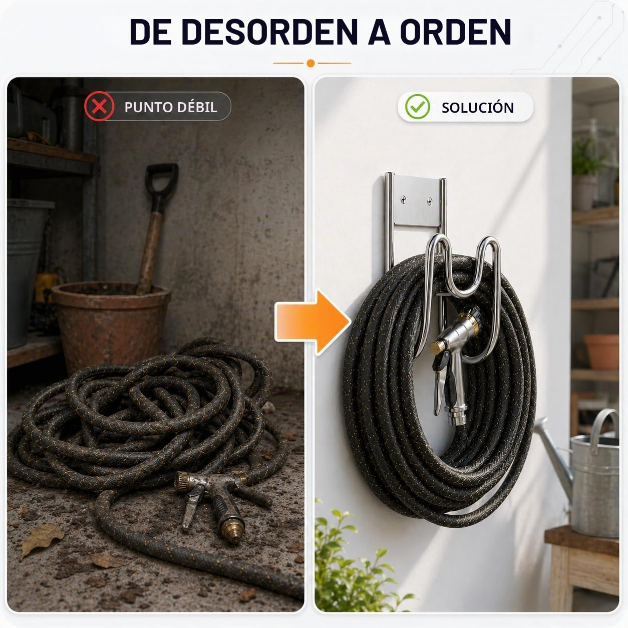 2 Pieza Soporte Manguera Pared, Soporte para Manguera de Jardín, Soporte Manguera Jardín, Soporte Manguera, Resistente Colgador para Cable Extensión, para Jardín, Garaje, Taller