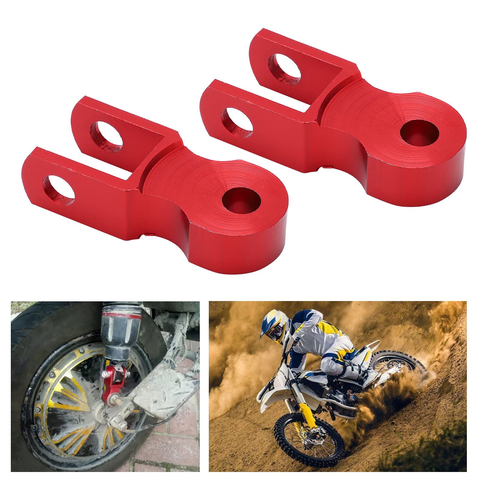 Buachois 2 Pezzi Riser Ammortizzatore Posteriore M10, Prolunga Altezza in Lega di Alluminio per Moto (Rosso)