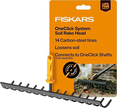 OneClick Space-Saving Soil Rake Head for Garden Tool System