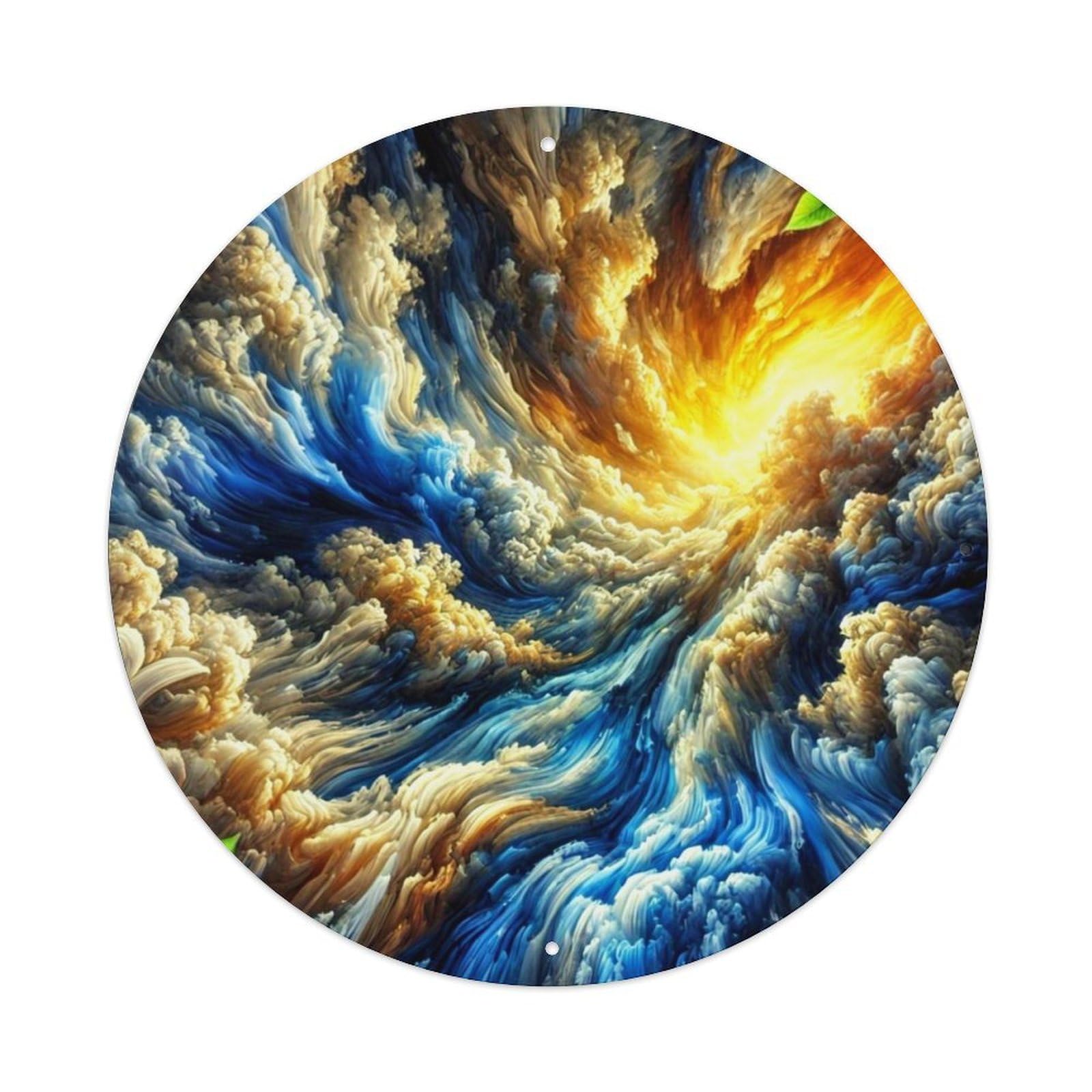 Swirling Clouds Abstract Art Print Vintage Metal Tin Sign Retro Wall Decor for Home Bar Garage Cafe, Indoor & Outdoor Decorative，circle Metal Poster, 8x8 Inch