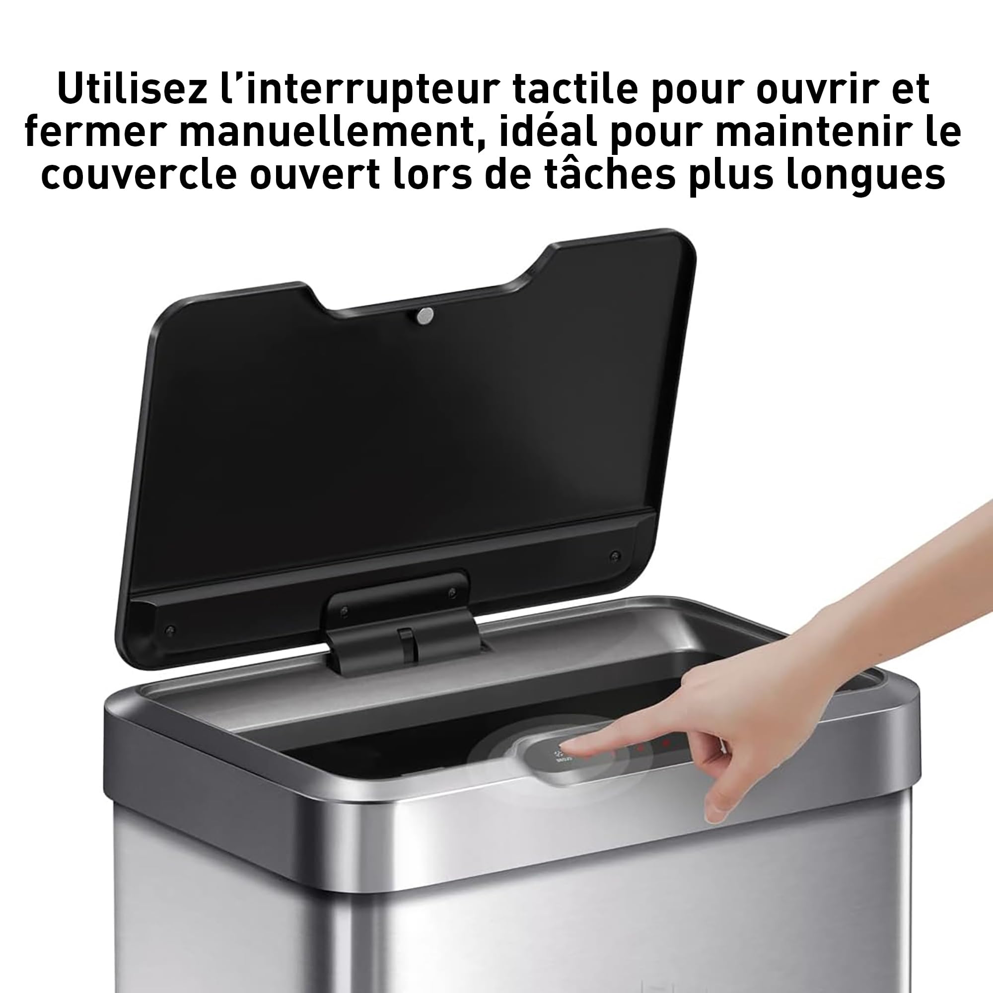 EKO Poubelle Cuisine Automatique 50L Mirage-T | Bac Rectangulaire avec Capteur Mains Libres | Acier Inox Brossé Anti-Traces | Cuisine Moderne