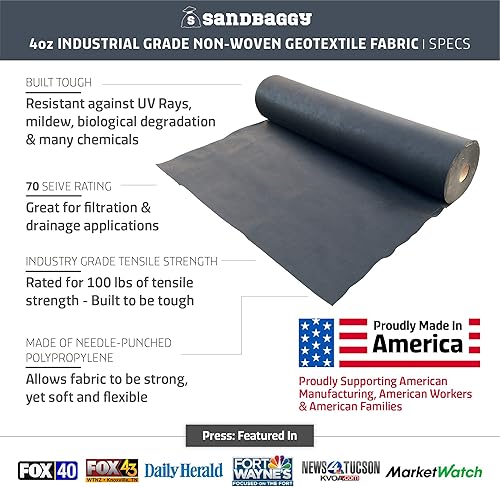 Miniatura 2 de Sandbaggy Tela geotextil no tejida de 4 onzas  Tela de grado industrial  100 libras de resistencia a la tracción  Protección UV de la exposición al