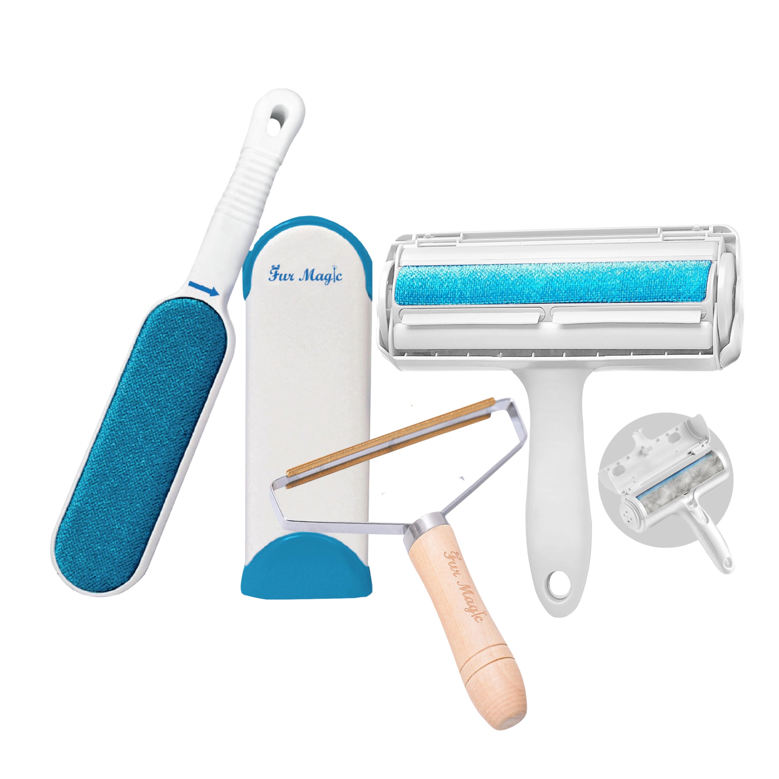 Fur Magic Pet Hair Remover Lint Brush With Self-Cleaning Base + Reusable Pet Hair Remover Roller for Dog Cat + Fuzz Shaver
