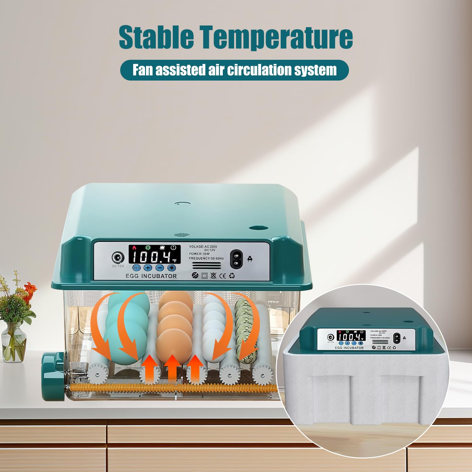 Dural's Volautomatische broedmachine, voor 16 eieren, automatische temperatuur en omkeerbare eierbroedkast, CE-gecertificeerde broedkast e-book in het Duits