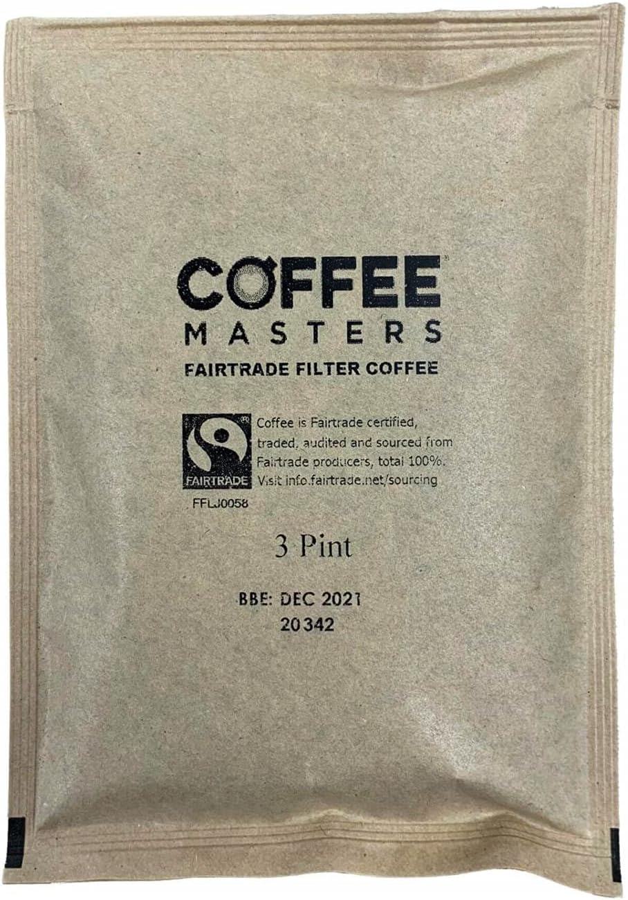 Coffee Masters Fairtrade Ground Coffee - 50 Sachets x 3 pints - Bonus 50 Filters - Made From 100% Arabica Beans - Bulk Perfect for Barista Filter Machine