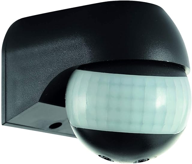 PIR Sensor Motion Activated 180 Degree Presence Detector Outdoor Weatherproof Sensor with Adjustable Timer & LUX Control IP44 Rated - Black