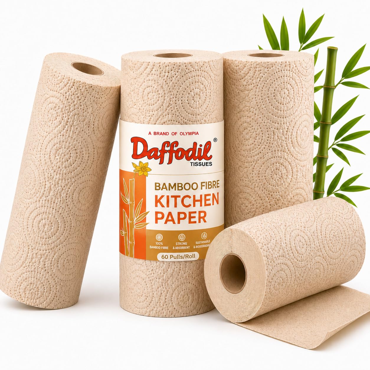 Daffodil Bamboo -2 Ply Kitchen Towel Tissue Roll | 240 Pulls (60 pulls x 4 Rolls) | 100% Eco-Friendly - Pure Bamboo Pulp |Soft & Super Absorbent | Food Safe-image-44