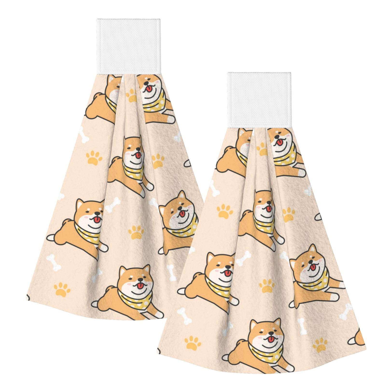 DOPKLNA Cute Dog Shiba Inu, 2 Pcs Hanging Coral Fiber Hand Towels for Bathroom, Absorbent Kitchen Towels