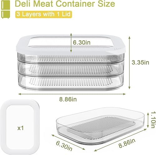 Miniatura 3 de Recipiente apilable para carne de delicatessen con ranura de drenaje y tapa de silicona, recipientes de almacenamiento transparentes para