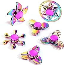 SCIONE 6 Pcs Metal Hand Spinners - Smooth and Durable Sensory Fidget Toys for Adults and Kids (Rainbow Color), 3-5 Minute Rotation Time