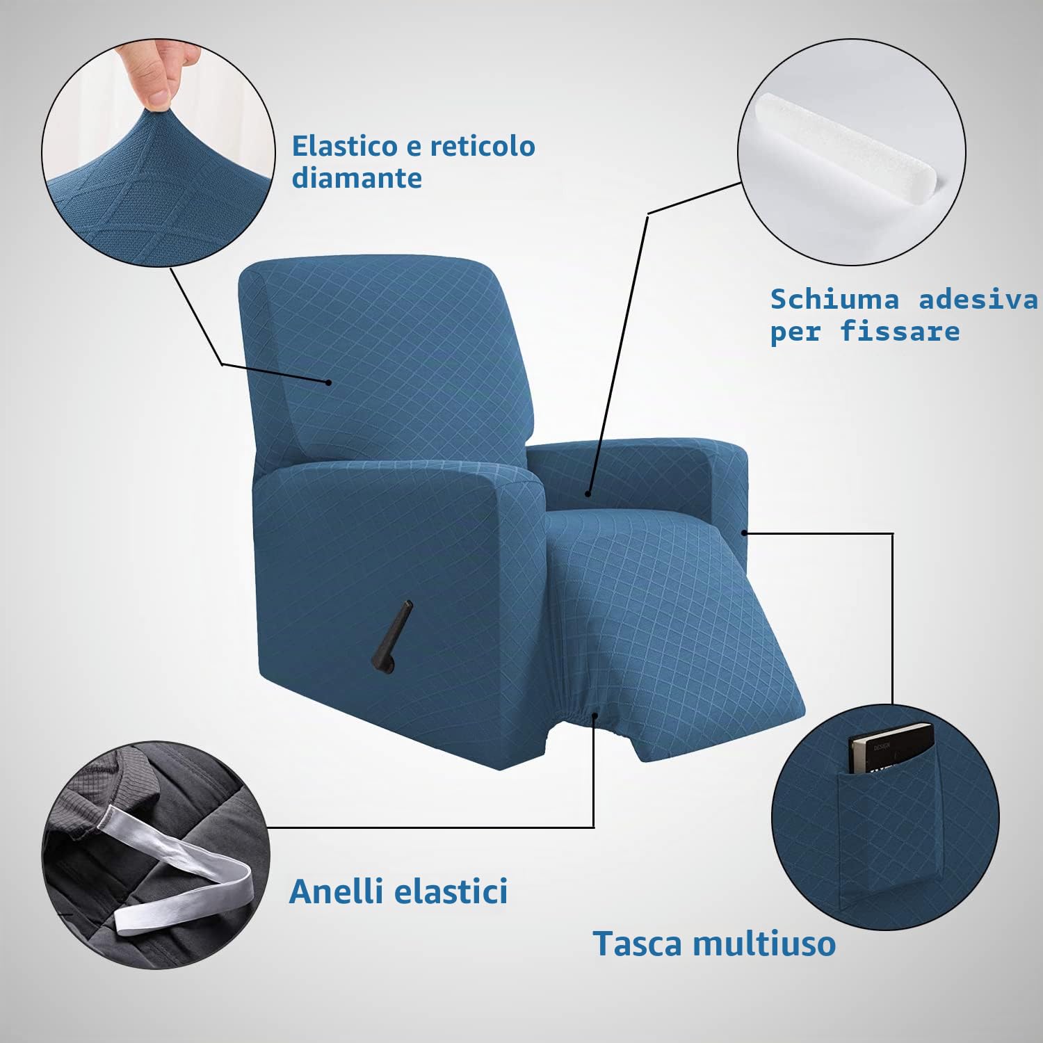 EBETA Fodera per poltrona Relax Elastica Completa Protezione per Poltrona Reclinabile, Fodera per poltrona reclinabile (Blu Jean)