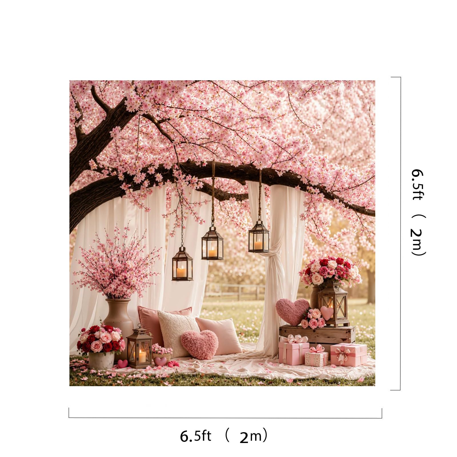 Kate ciliegio lanterna sfondo foto 6.5x6.5ft/2x2m San Valentino rosso amore