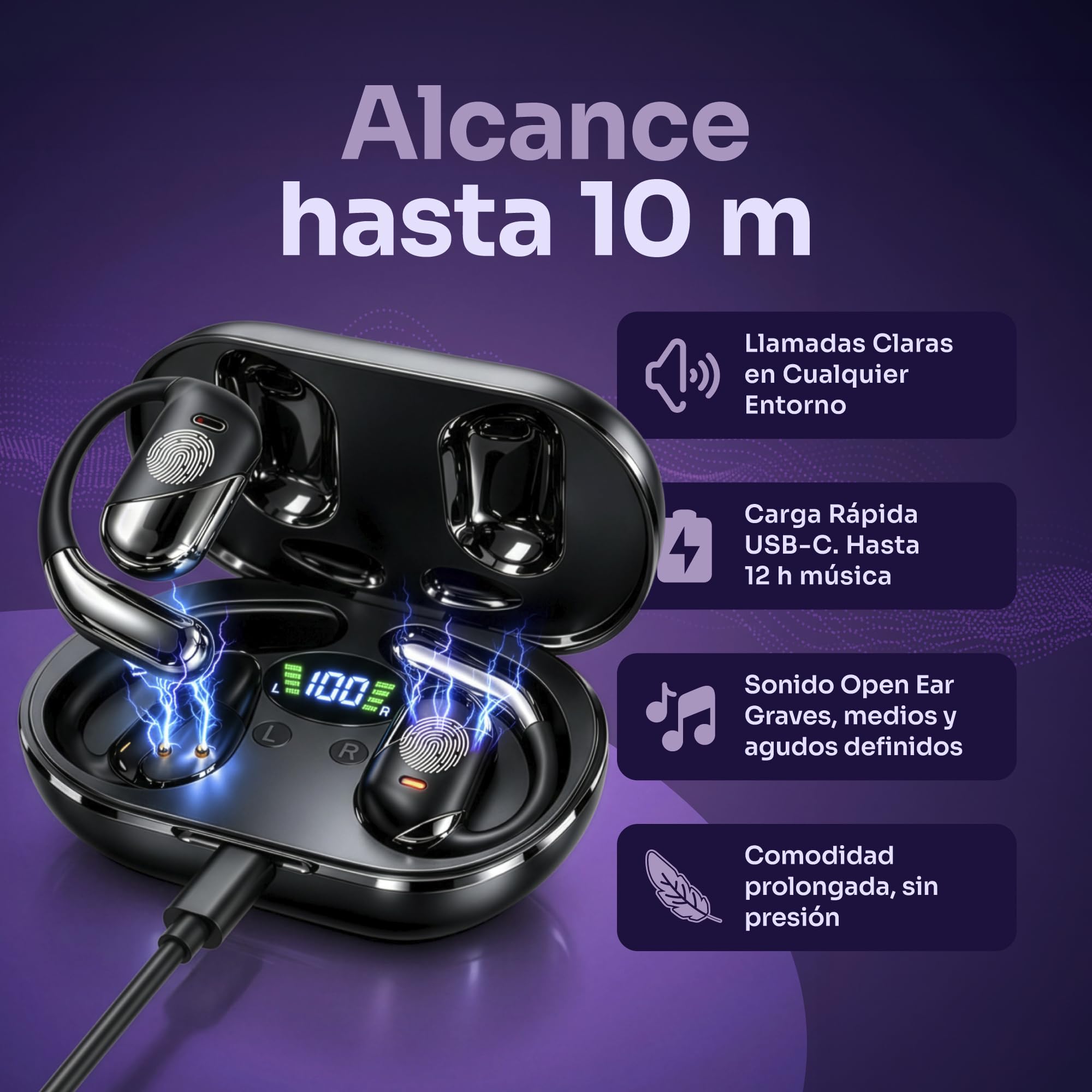 Auriculares Traductor en Tiempo Real con IA - Traductor Instantáneo de Voz para 144 Idiomas - Dispositivo Traductor de Oído Abierto 3 en 1 con Estuche de Carga para Viajes/Negocios/Aprendizaje.