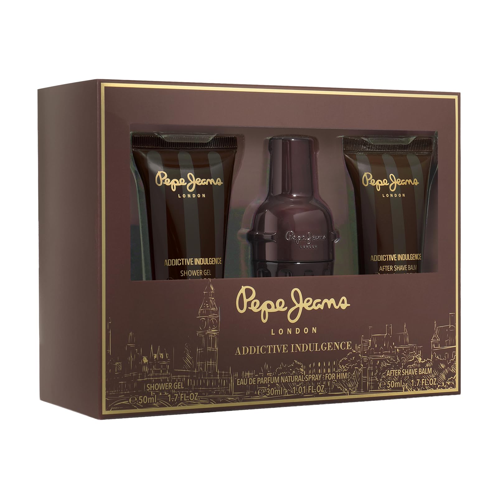 Pepe Jeans Addictive Indulgence For Him Parfum Homme Coffret 3 Pièces | Coffret Cadeau, Eau de Parfum 30ml, Shower Gel 50ml, After Shave 50ml, Set Fragrance Orientale et Boisée