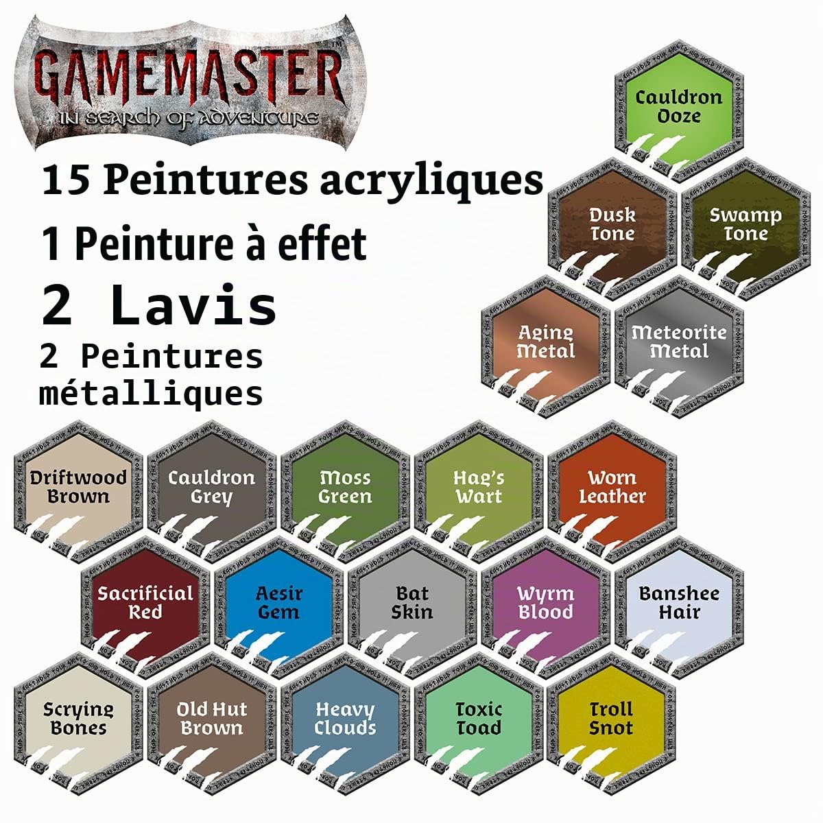 The Army Painter | GameMaster Wilderness Adventures Lot de 20 Bouteilles de Peinture Acrylique de 12 ML, 1 Pinceau Sec, 1 Figurine de sorcière en Plastique pour Warhammer 40k et Donjons et Dragons