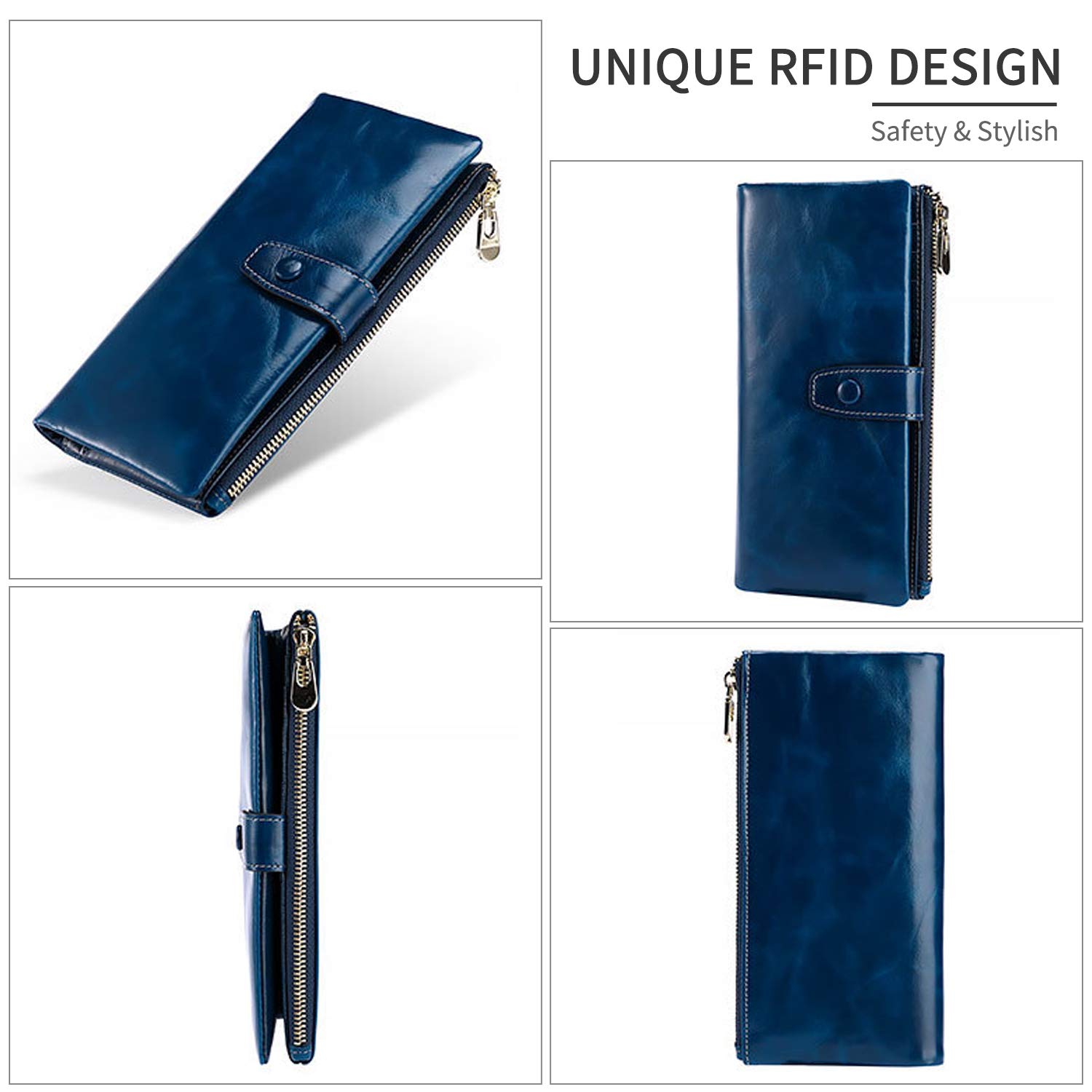FANDARE Moda Portafogli RFID Portamonete da Donna Pochette Uomo Clutch Portafogli Pelle Porta Carte di Credito Portafogli con Porta Biglietti da Visita Porta Banconote Festa Portafoglio Blu