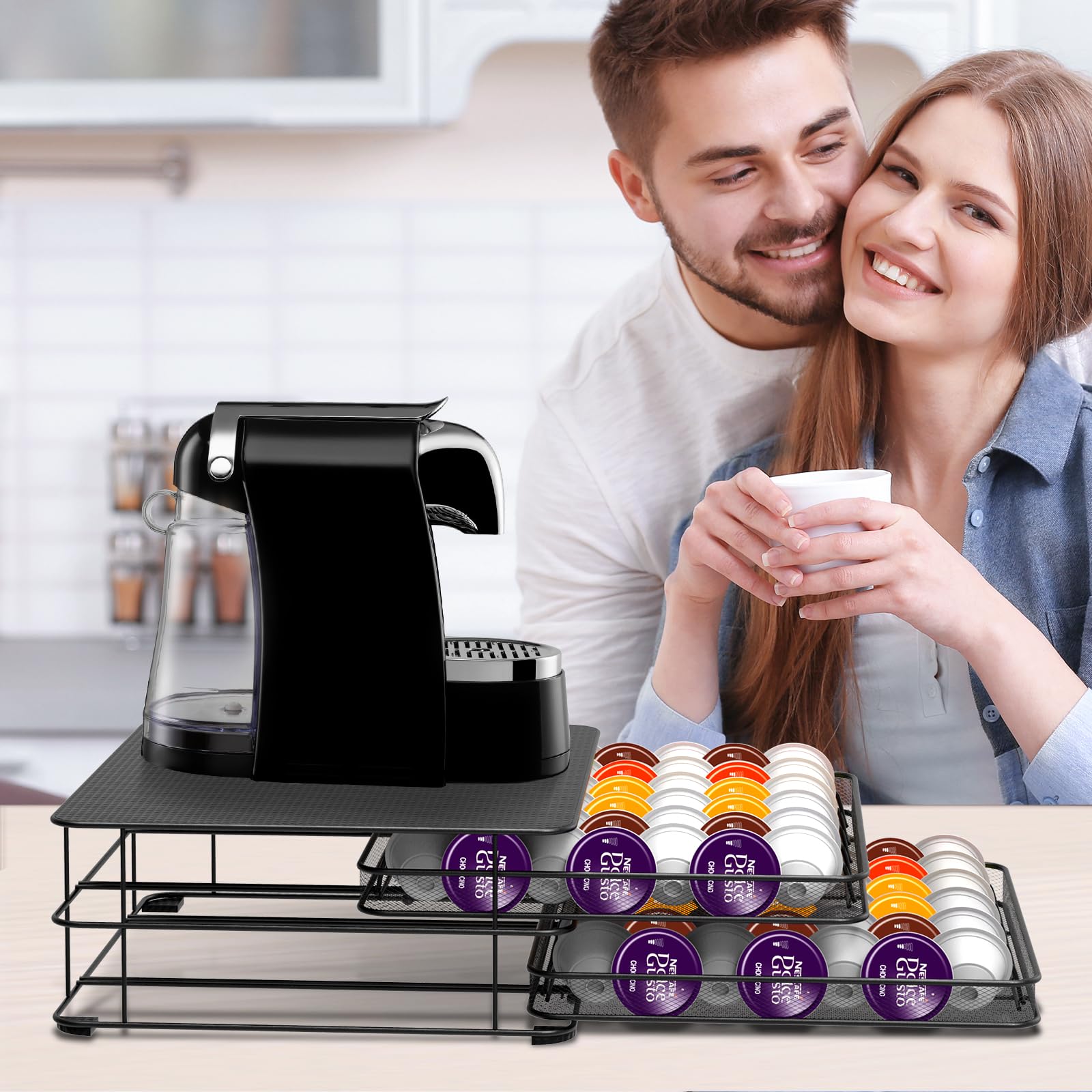 Masthome Rangement Capsules pour Dolce Gusto, Support Capsules de Café pour 72 Capsules, Porte Capsules à 2 Tiroirs Grande Capacité avec Surface Anti-Vibration, Noir