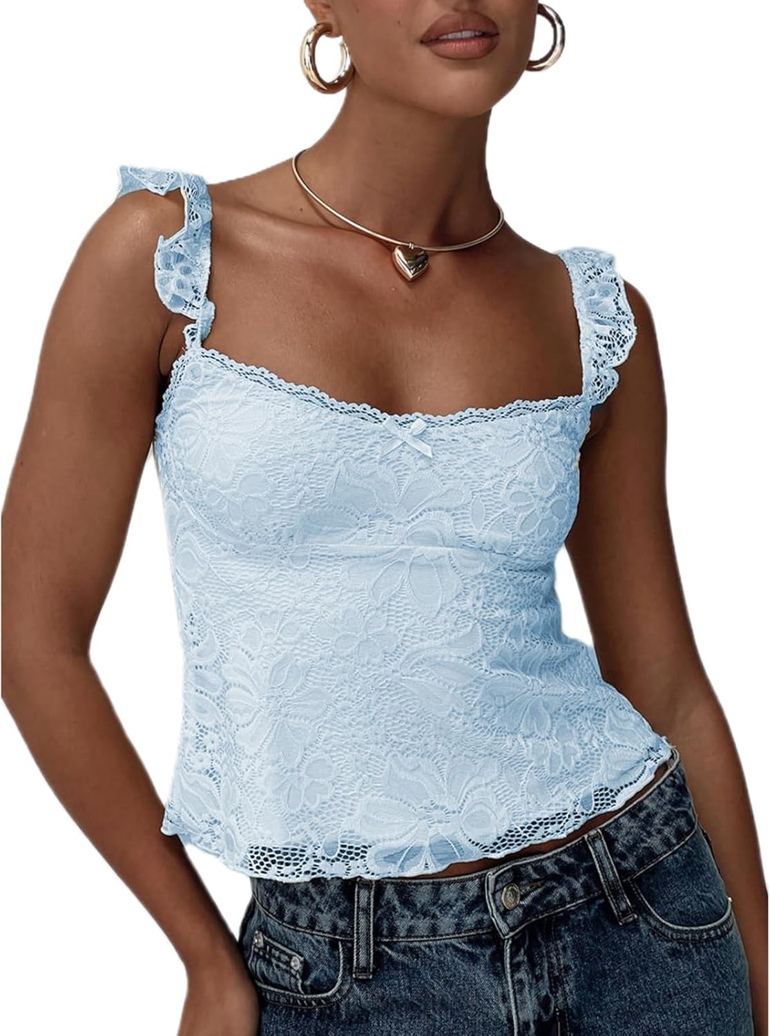 Women Lace Babydoll Tank Top Cap Sleeve See Through Y2K Summer Going Out Crop Tops Coquette Clothes