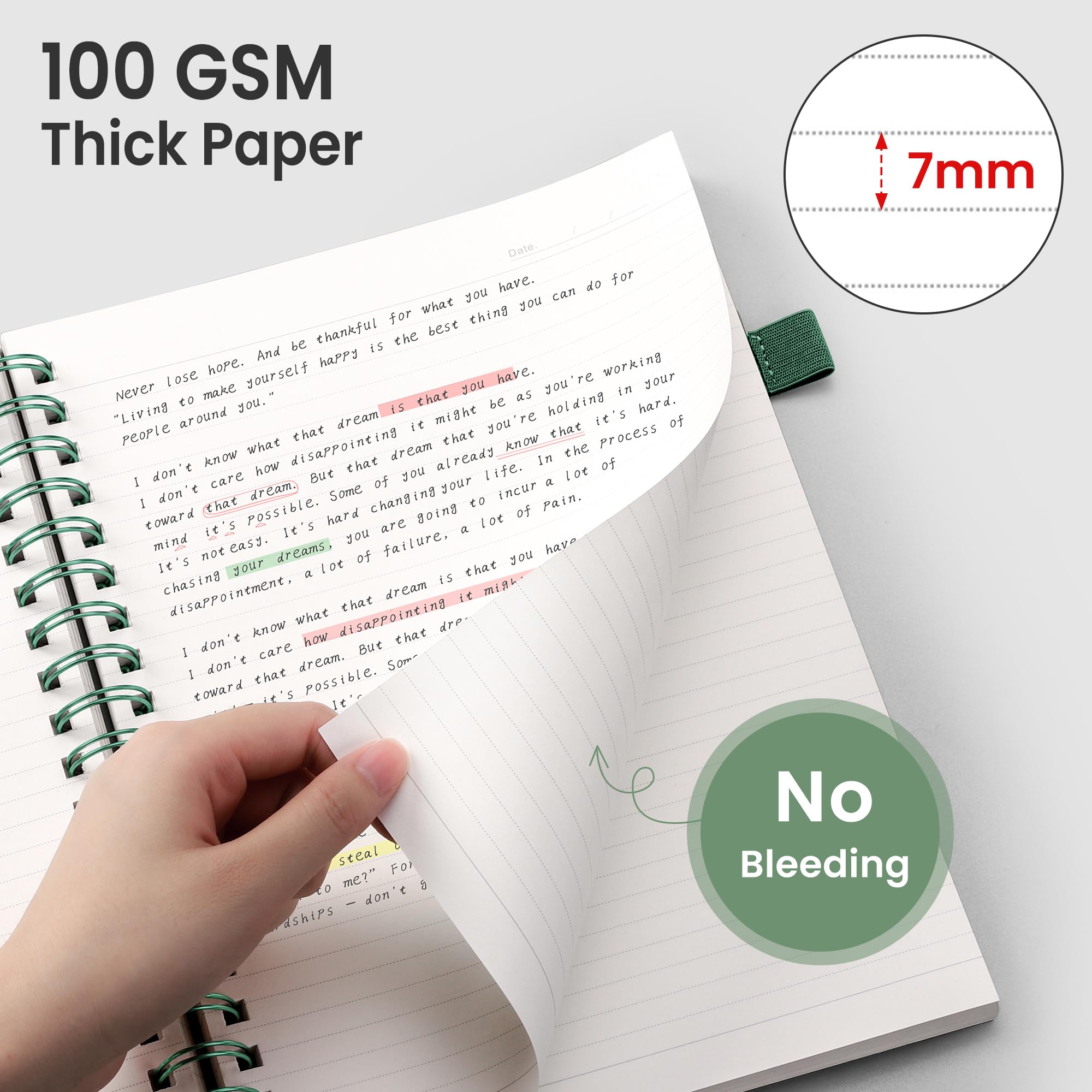 EMSHOI B5 - Cuaderno universitario rayado en espiral, grande de 19 x 26 cm, 300 hojas/150 páginas, papel grueso de 100 g/m², tapa dura impermeable, diario de escritura unisex para trabajo, oficina y