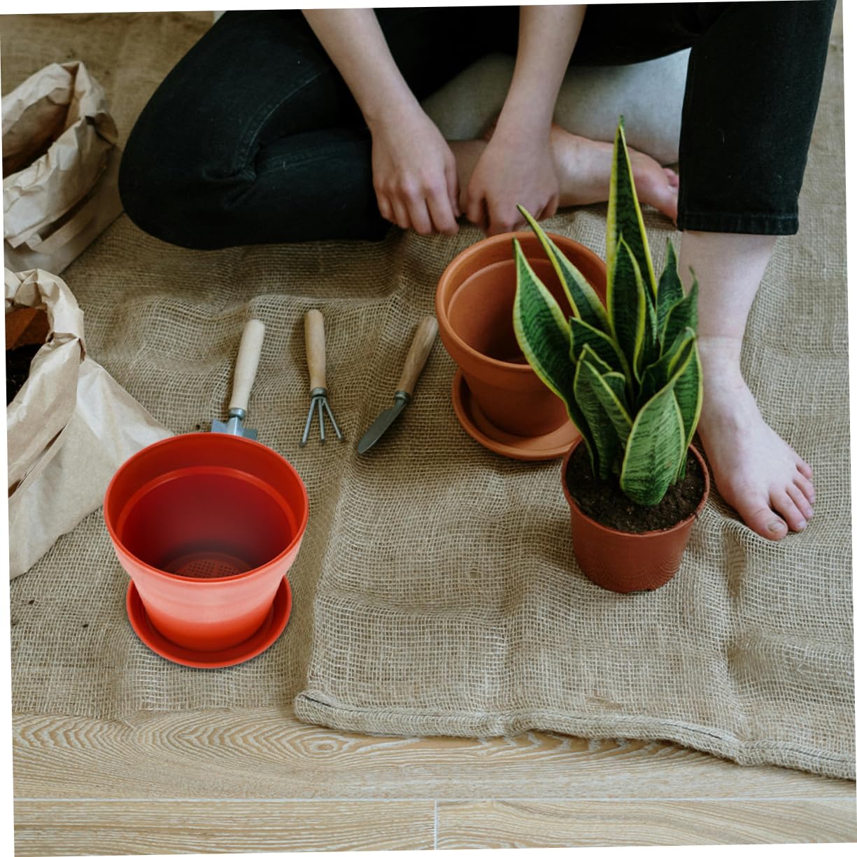 Toyvian 2 Ensembles Pot de Fleurs Plastique avec Soucoupe de Pots Ronds Simples et pour Fleurs et Légumes Utilisation Intérieure et Extérieure