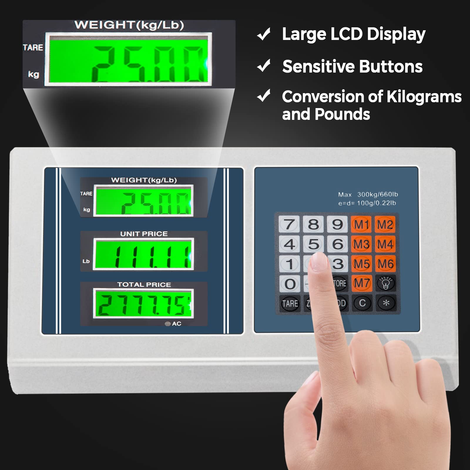 Giantex 660 LBS Weight Computing Platform Scale, with LB/KG Switchable, AC/DC Power Supply, High-Definition LCD Display, Electronic Stainless Steel Digital Postal Scale for Luggage, Shipping, Packages