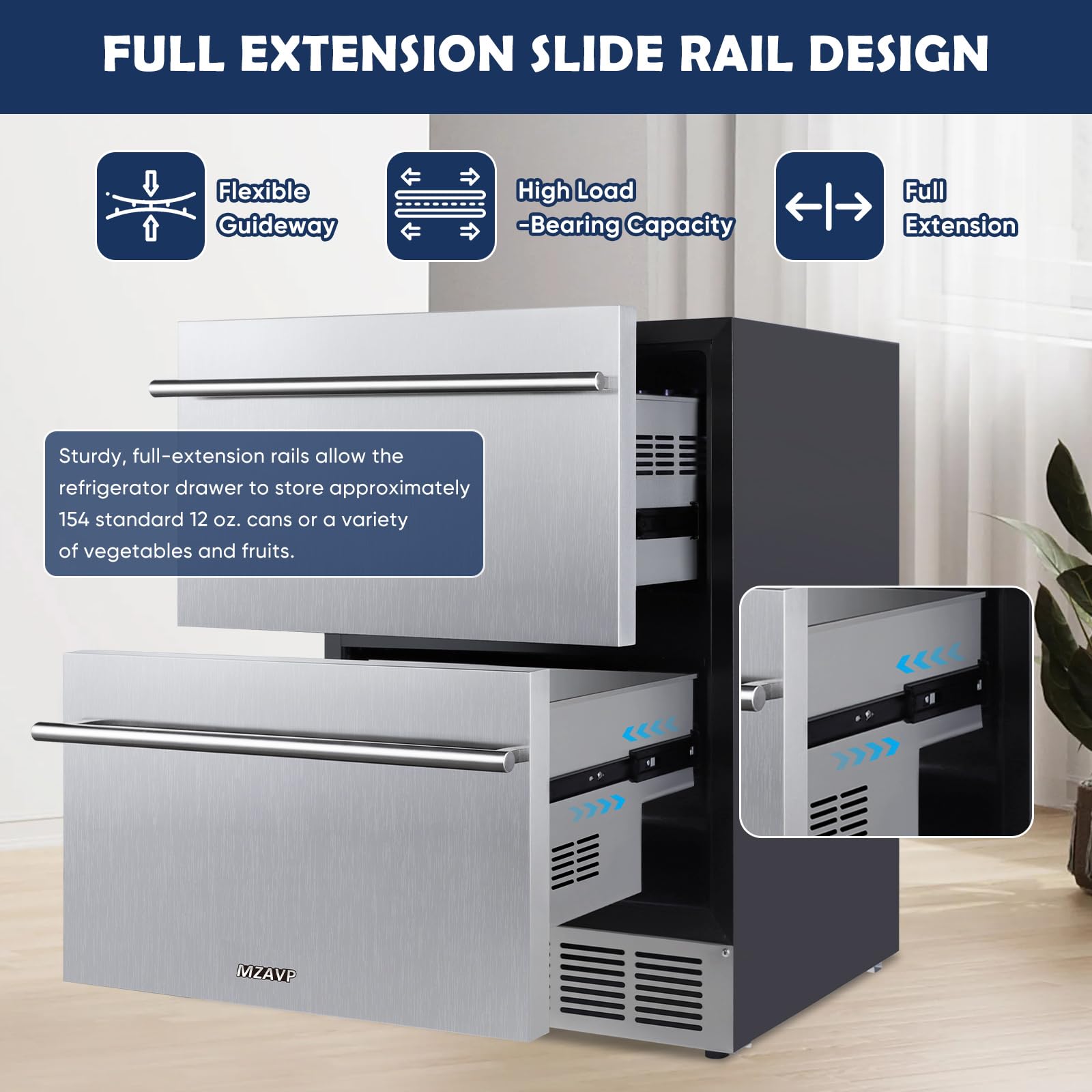 MZAVP 24 Inch Double Drawer Fridge, Stainless Steel Outdoor Beverage Refrigerator for Patio and Kitchen, Freestanding or Built-In, Mobile Grid Organizer, Home and Commercial Use on Fridge.com