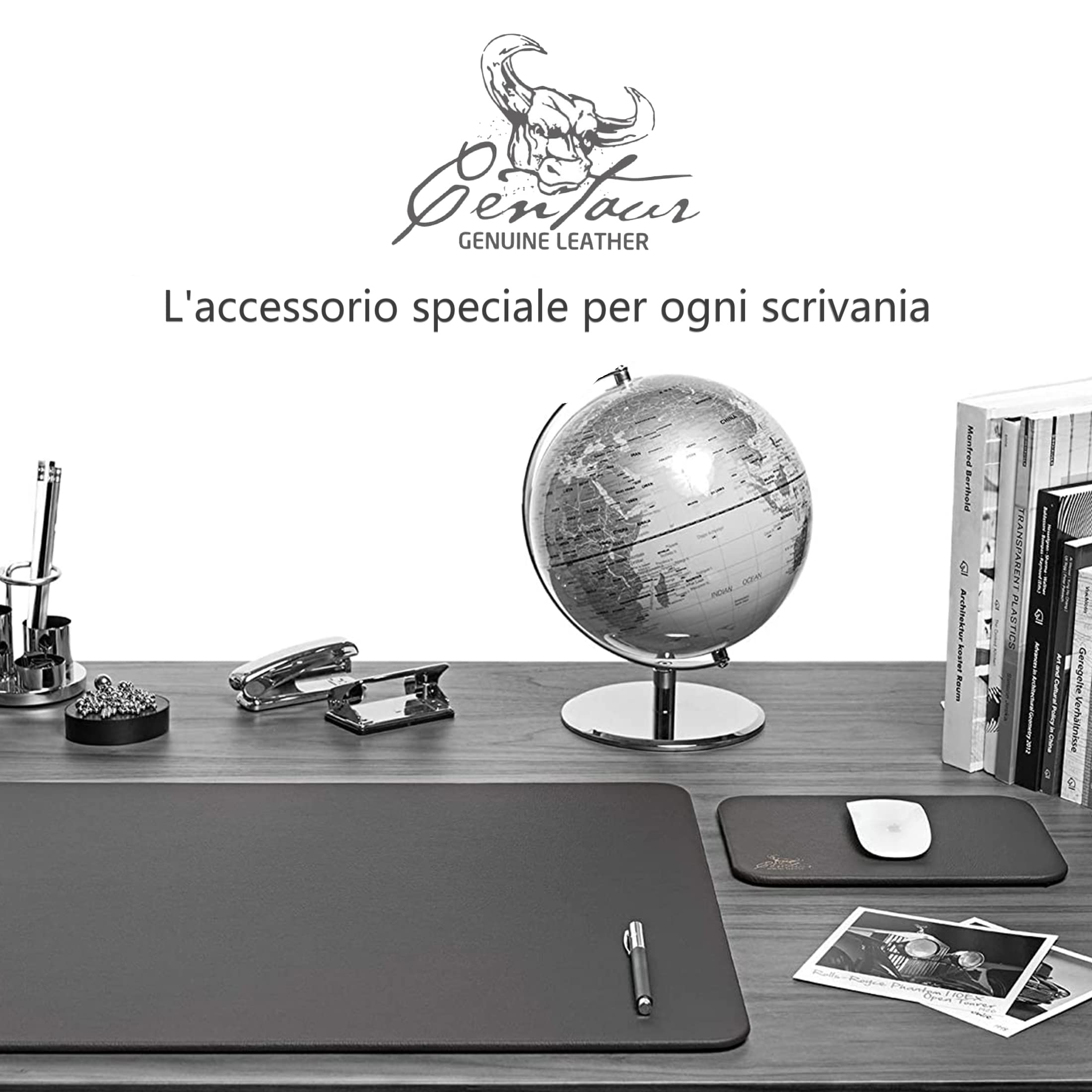 Centaur - Tappetino per mouse in vera pelle, 25 x 18 cm, colore: nero