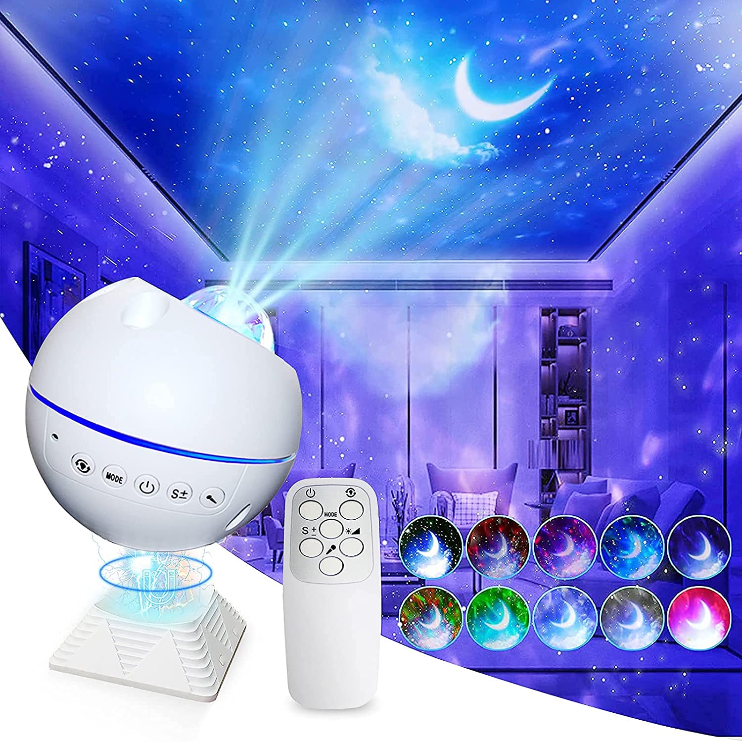 Star Projector, AMINAC LED Galaxy Light Projecting, Adjustable Brightness, Galaxy Projector with Remote Control, Voice Control, for Bedroom, Multiple Colour Night Light for Party, Wedding, Ceiling