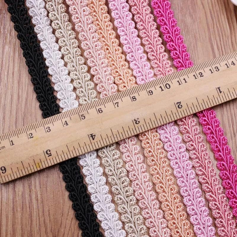 Koronkowe wykończenie z plecionej bawełny | Wielokolorowe 12mm 40 jardów krzywa bawełniana koronka ślubna rzemiosło krawieckie(Beige)