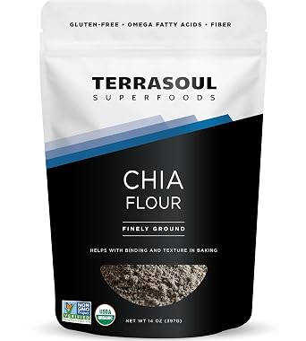 Terrasoul Superfoods Organic Chia Flour, 14oz Cold-Milled, Plant-Based Superfood for Smoothies, Baking & More