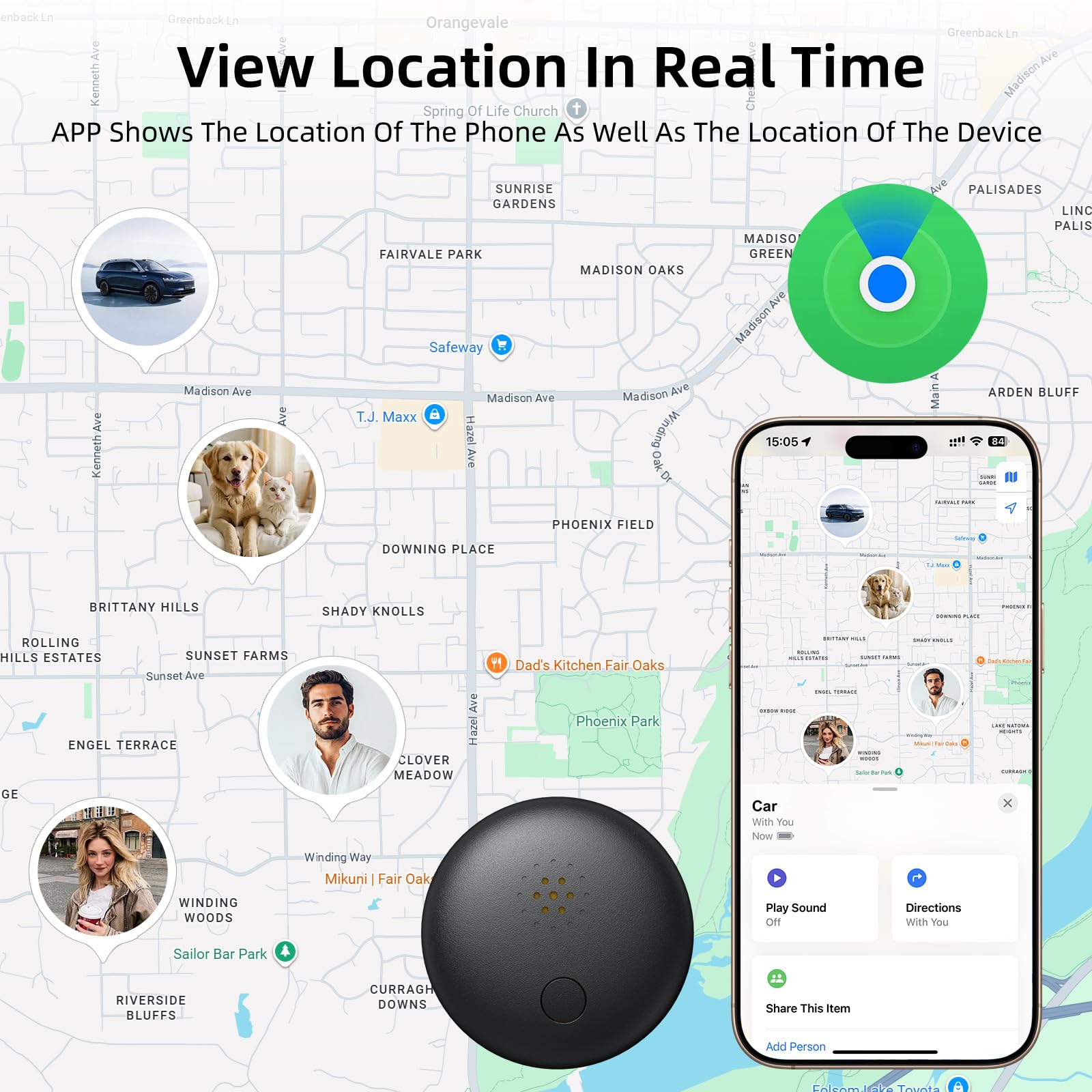 GPS Tracker – Mini Echtzeit-Ortungsgerät ohne monatliche Kosten | Für Auto, Kinder, Hunde & Katzen | Magnetisch & Unauffällig | Kompatibel mit iOS (Nur iOS)