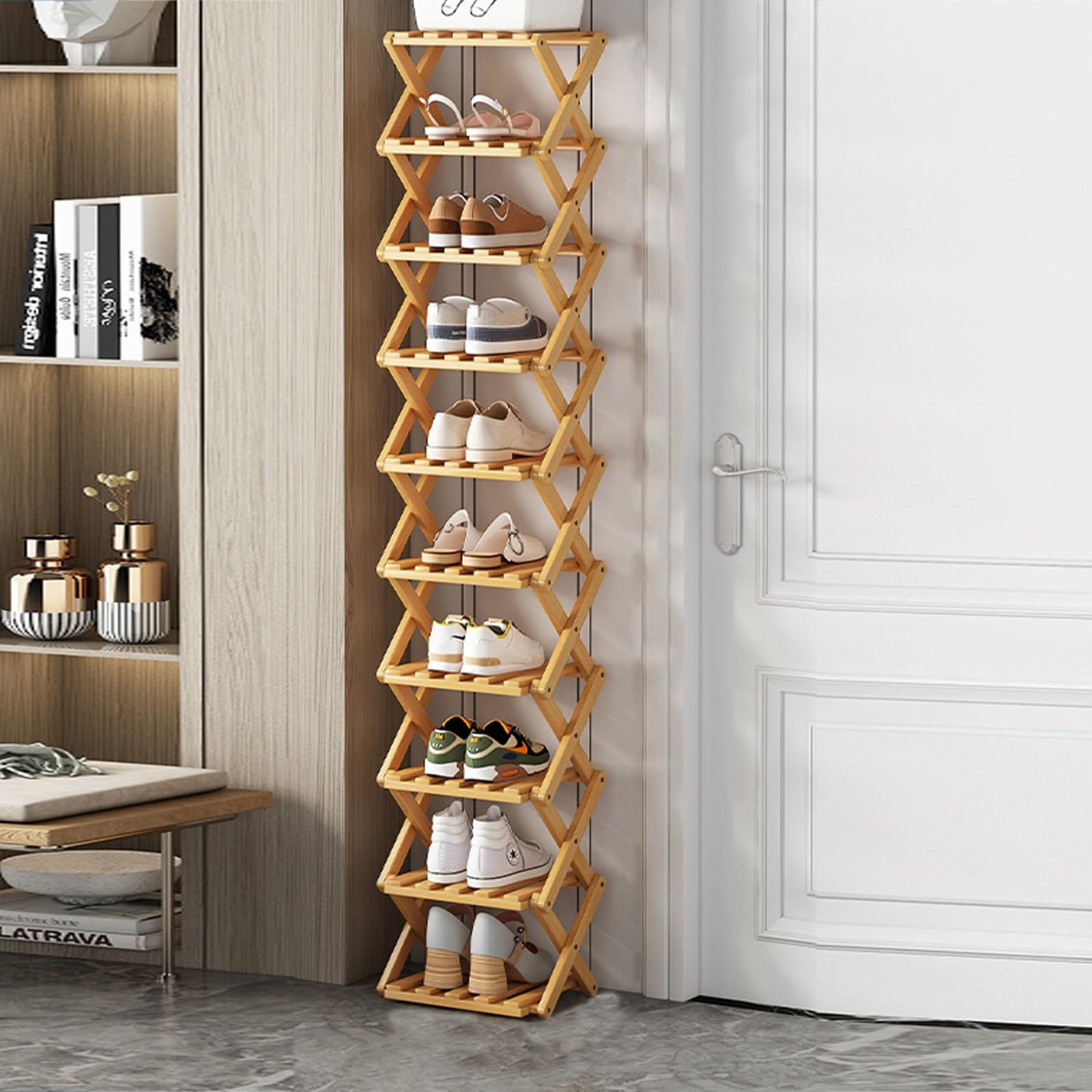 Durevole scarpiera in bambù nizer per ingresso, soggiorno e corridoio, pieghevole, 2 10 ripiani, scaffale verticale per bagno di famiglia e esposizione di fiori