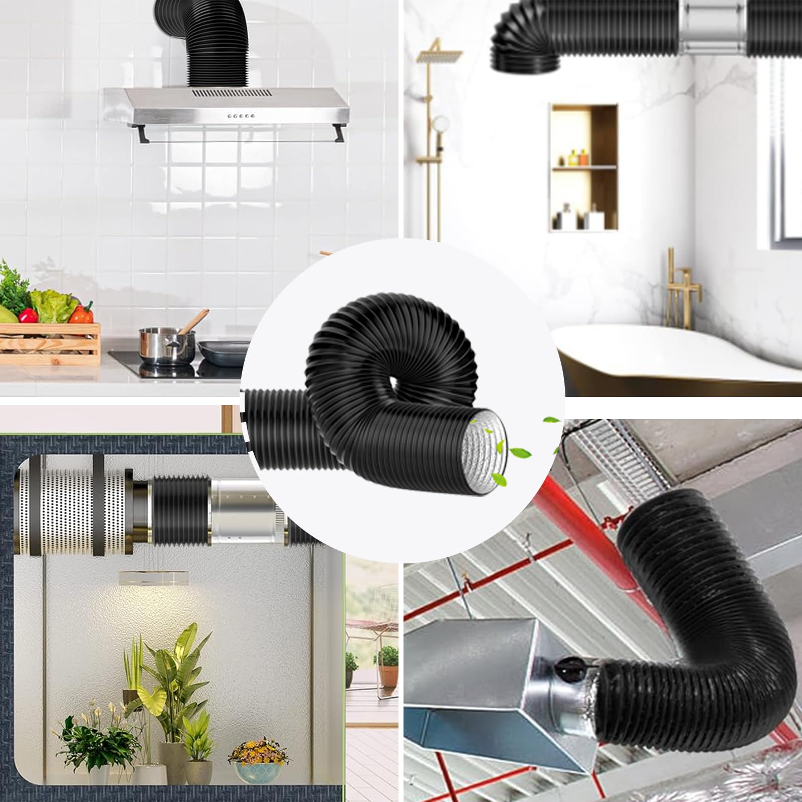 Tubo Aire Acondicionado Portatil, Flexible Manguera Ventilación 150 mm, 300 cm Manguera Escape Aluminio, PVC Conductos Ventilación para Extractores, Climatizadores, Secadoras, Campanas, Negro
