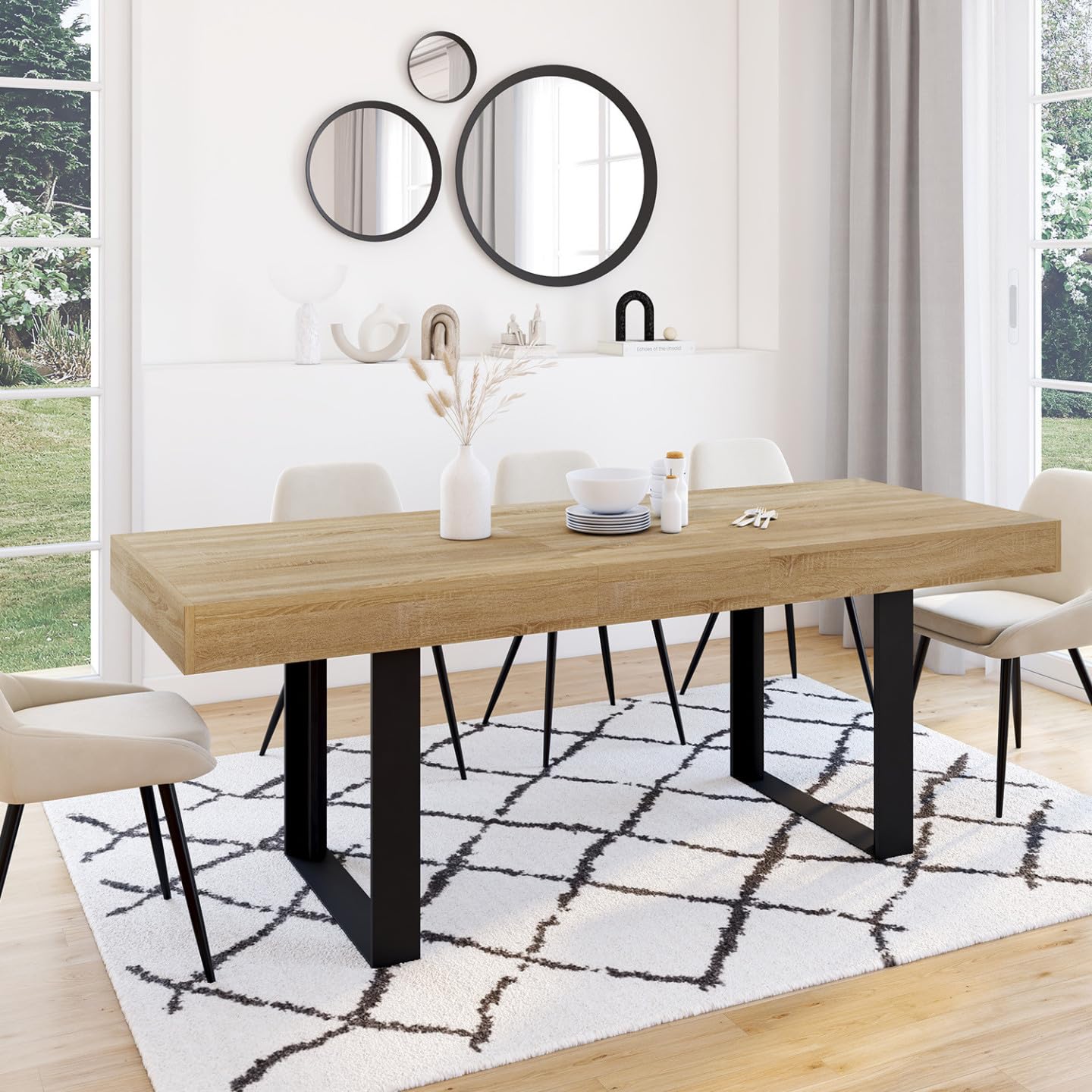 IDMarket - Table à Manger Extensible Rectangle Phoenix 4-8 Personnes Bois et Noir 160-200 cm