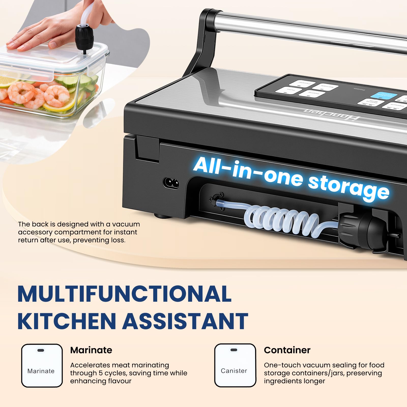 Hanchen envasadora al vacio domestica 90Kpa embasadoras vacio alimentos 30cm Doble soldadura maquina envasar al vacio selladora al vacío Incluye 2 rollos de bolsas y 10 bolsas