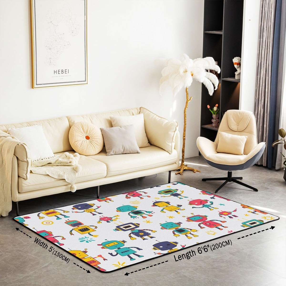 Erosebridal Cute Robot Decorative Accent Rug 5x7,Watercolor Robot Indoor Floor Mat for Dining Room Under Table,Cartoon Toys Living Room Rugs for Girls Boys Kids,Futuristic Machine Robot Area Rug