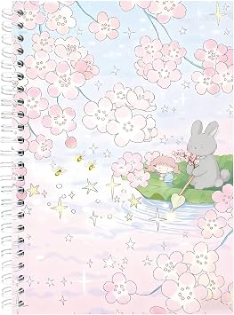 Pink Reusable Sticker Book Sticker Collecting Album 40 Sheets Release Paper Cherry Blossoms Rabbits Pattern 5.8 x 8.3 Inch A5 Size Cute Organizer Accessories with 1Pc Scraper and Tweezer