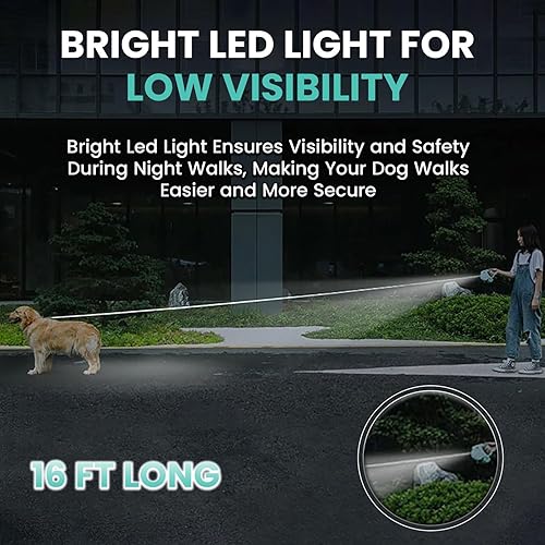 Miniatura 4 de Correa retráctil para perro con linterna y dispensador, correa retráctil para perro de 16 pies es perfecta para caminar seguro y cómodo con tu
