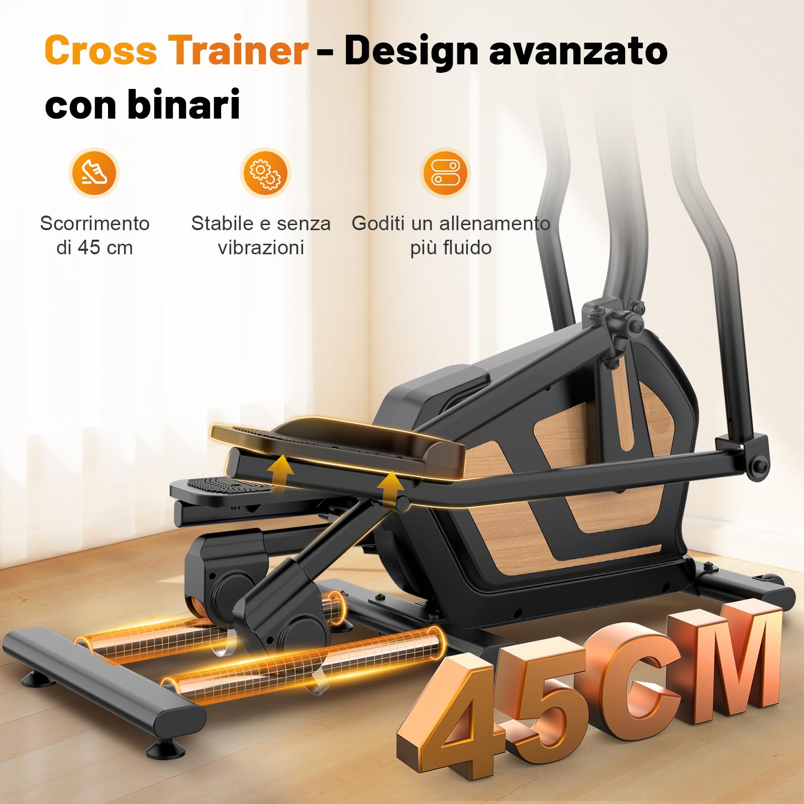 Ellittica da Casa, Ellittiche Ultra Silenzioso Resistenza Magnetica 16 Livelli, Macchina Ellittica con Volano 10kg, Passo di 45cm, App Proprietaria Monitor LCD, Capacità di Carico 150kg